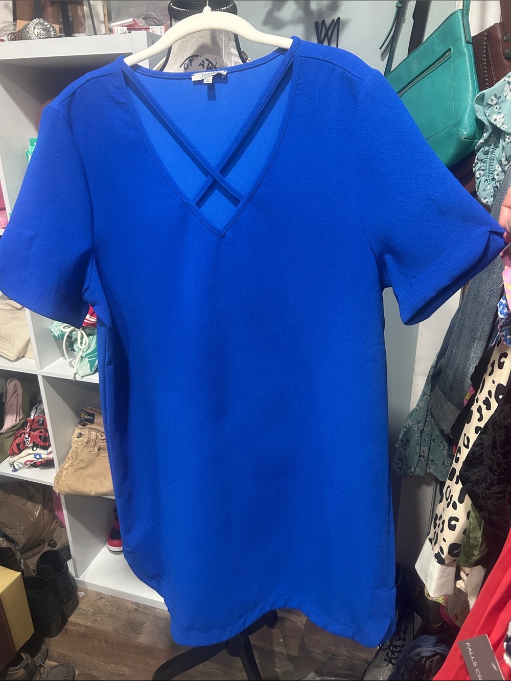 JODIFL Royal Blue Crisscross V-Neck Tunic PTP 22” L 36”